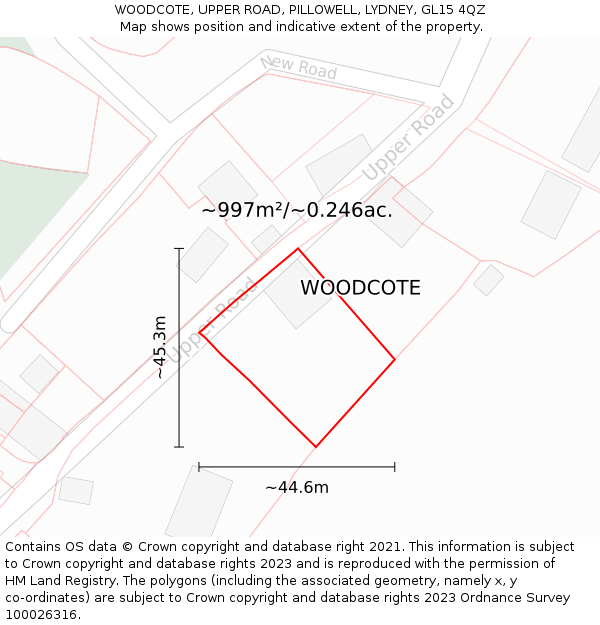 WOODCOTE, UPPER ROAD, PILLOWELL, LYDNEY, GL15 4QZ: Plot and title map