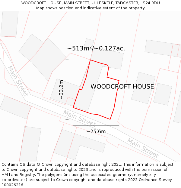 WOODCROFT HOUSE, MAIN STREET, ULLESKELF, TADCASTER, LS24 9DU: Plot and title map
