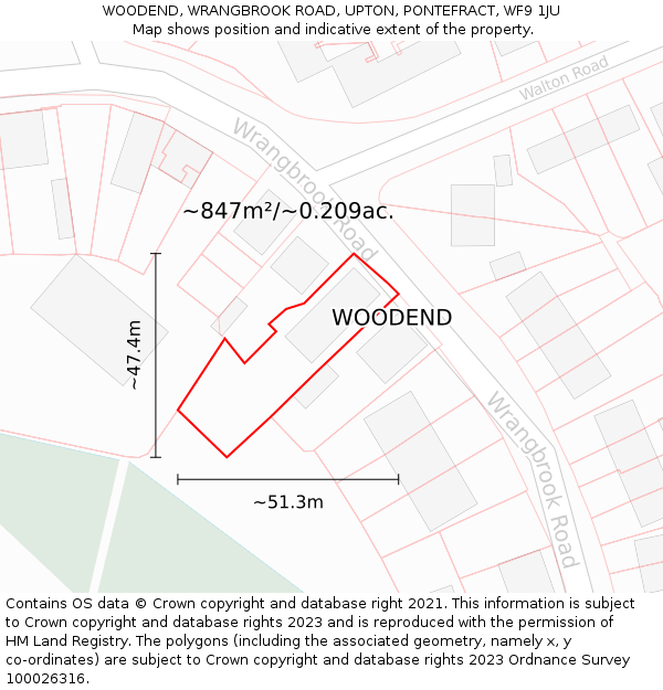 WOODEND, WRANGBROOK ROAD, UPTON, PONTEFRACT, WF9 1JU: Plot and title map