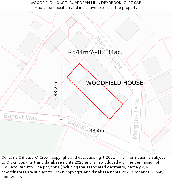 WOODFIELD HOUSE, RUARDEAN HILL, DRYBROOK, GL17 9AR: Plot and title map