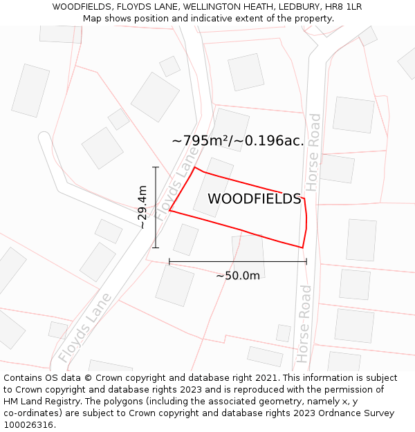 WOODFIELDS, FLOYDS LANE, WELLINGTON HEATH, LEDBURY, HR8 1LR: Plot and title map