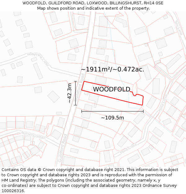 WOODFOLD, GUILDFORD ROAD, LOXWOOD, BILLINGSHURST, RH14 0SE: Plot and title map