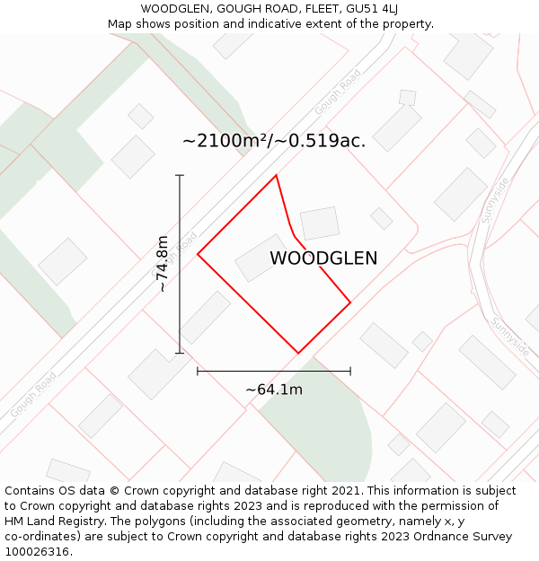 WOODGLEN, GOUGH ROAD, FLEET, GU51 4LJ: Plot and title map