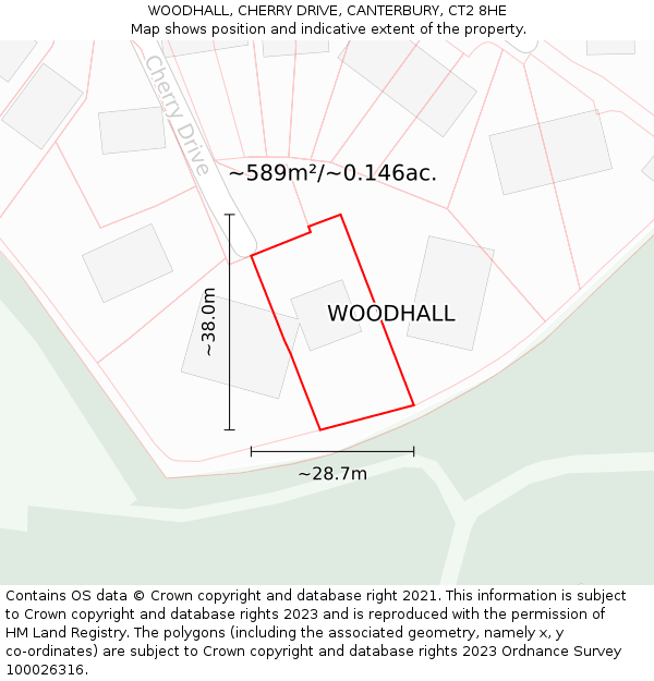 WOODHALL, CHERRY DRIVE, CANTERBURY, CT2 8HE: Plot and title map