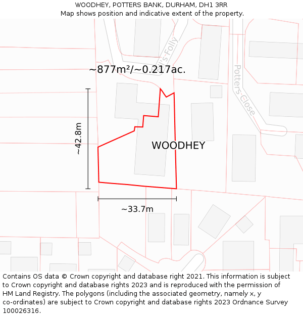 WOODHEY, POTTERS BANK, DURHAM, DH1 3RR: Plot and title map