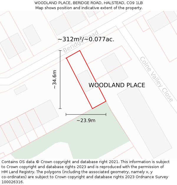 WOODLAND PLACE, BERIDGE ROAD, HALSTEAD, CO9 1LB: Plot and title map