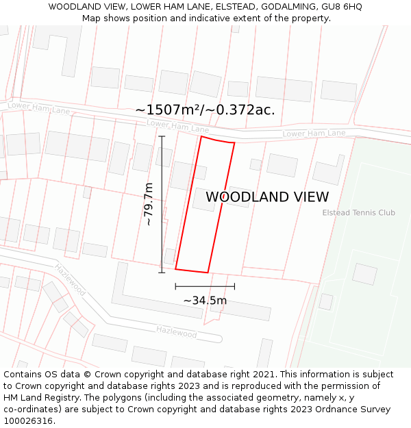 WOODLAND VIEW, LOWER HAM LANE, ELSTEAD, GODALMING, GU8 6HQ: Plot and title map
