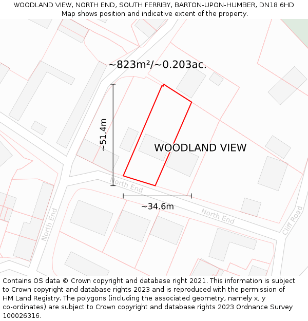 WOODLAND VIEW, NORTH END, SOUTH FERRIBY, BARTON-UPON-HUMBER, DN18 6HD: Plot and title map