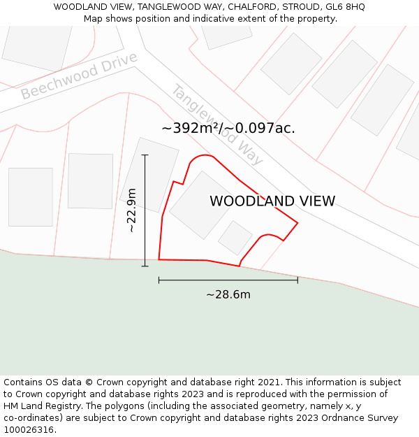 WOODLAND VIEW, TANGLEWOOD WAY, CHALFORD, STROUD, GL6 8HQ: Plot and title map