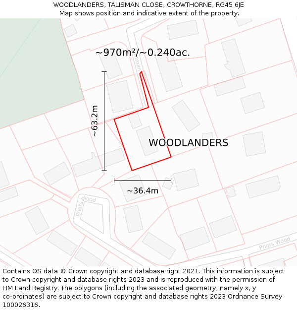 WOODLANDERS, TALISMAN CLOSE, CROWTHORNE, RG45 6JE: Plot and title map