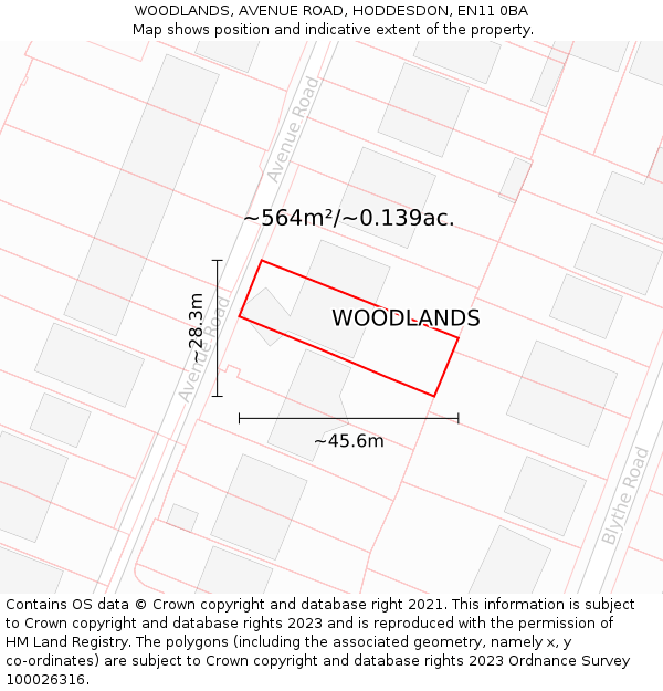 WOODLANDS, AVENUE ROAD, HODDESDON, EN11 0BA: Plot and title map