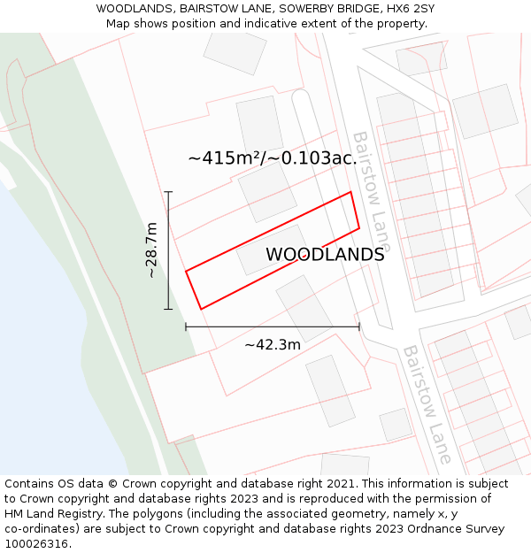 WOODLANDS, BAIRSTOW LANE, SOWERBY BRIDGE, HX6 2SY: Plot and title map