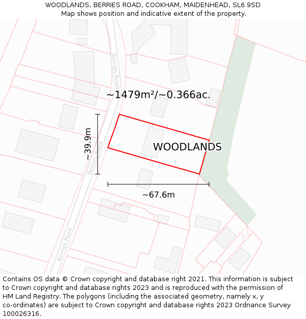 WOODLANDS, BERRIES ROAD, COOKHAM, MAIDENHEAD, SL6 9SD: Plot and title map