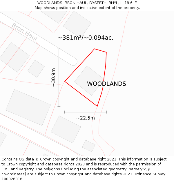 WOODLANDS, BRON HAUL, DYSERTH, RHYL, LL18 6LE: Plot and title map