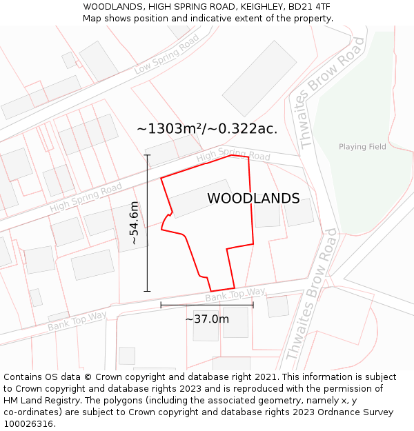 WOODLANDS, HIGH SPRING ROAD, KEIGHLEY, BD21 4TF: Plot and title map