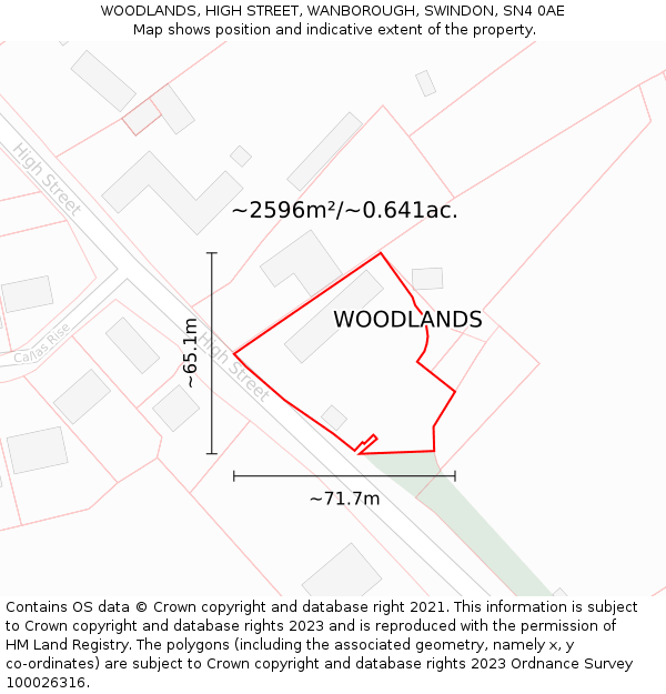 WOODLANDS, HIGH STREET, WANBOROUGH, SWINDON, SN4 0AE: Plot and title map