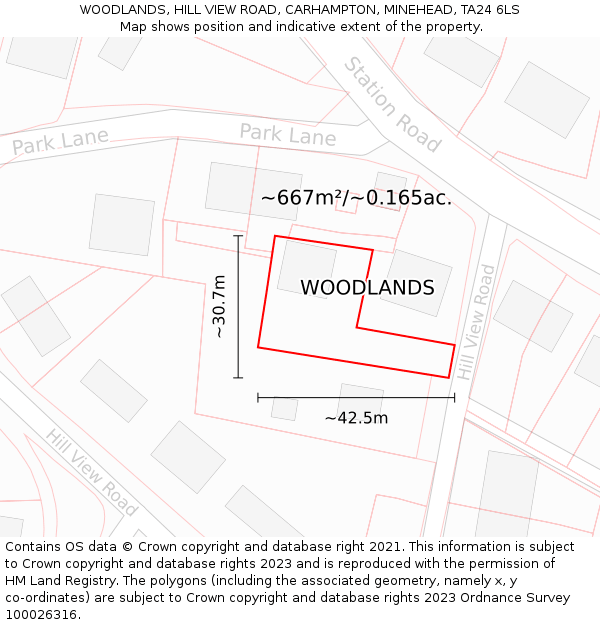 WOODLANDS, HILL VIEW ROAD, CARHAMPTON, MINEHEAD, TA24 6LS: Plot and title map