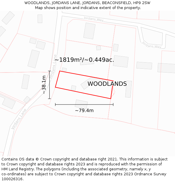 WOODLANDS, JORDANS LANE, JORDANS, BEACONSFIELD, HP9 2SW: Plot and title map