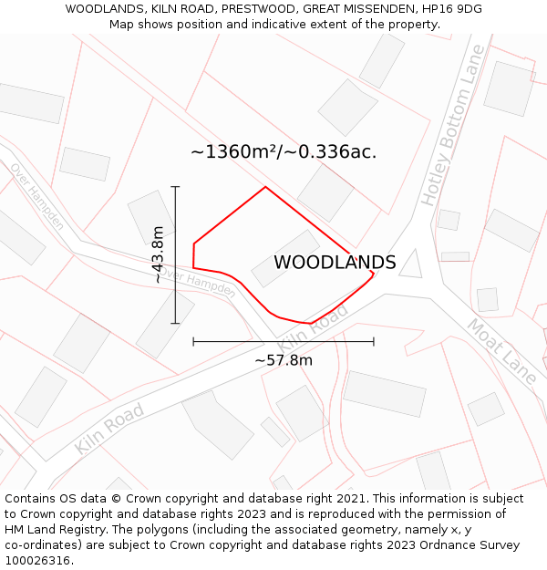 WOODLANDS, KILN ROAD, PRESTWOOD, GREAT MISSENDEN, HP16 9DG: Plot and title map