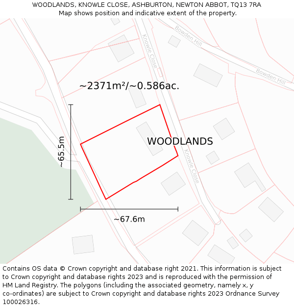 WOODLANDS, KNOWLE CLOSE, ASHBURTON, NEWTON ABBOT, TQ13 7RA: Plot and title map