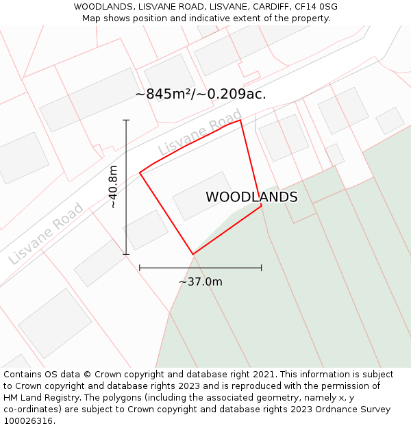 WOODLANDS, LISVANE ROAD, LISVANE, CARDIFF, CF14 0SG: Plot and title map