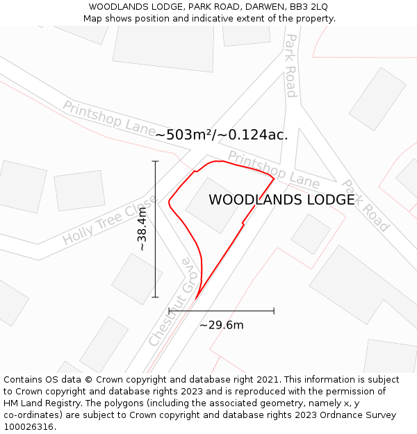 WOODLANDS LODGE, PARK ROAD, DARWEN, BB3 2LQ: Plot and title map