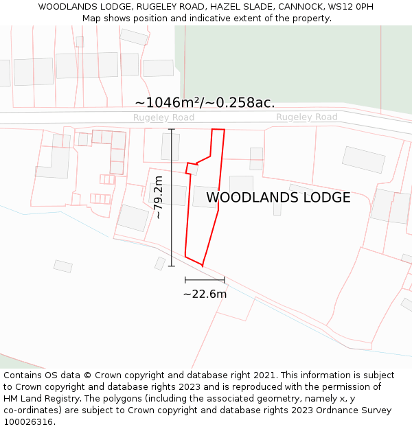 WOODLANDS LODGE, RUGELEY ROAD, HAZEL SLADE, CANNOCK, WS12 0PH: Plot and title map