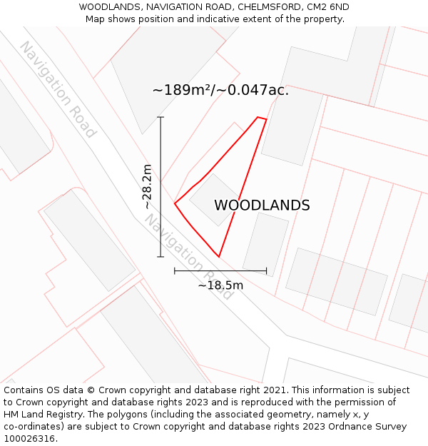 WOODLANDS, NAVIGATION ROAD, CHELMSFORD, CM2 6ND: Plot and title map