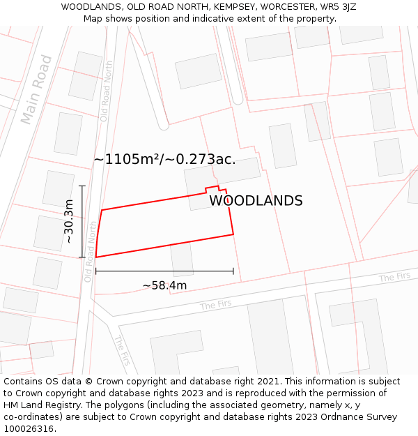 WOODLANDS, OLD ROAD NORTH, KEMPSEY, WORCESTER, WR5 3JZ: Plot and title map