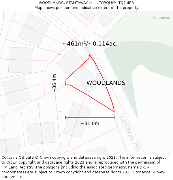 WOODLANDS, STANTAWAY HILL, TORQUAY, TQ1 4ER: Plot and title map