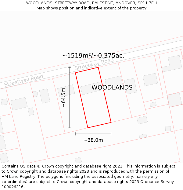 WOODLANDS, STREETWAY ROAD, PALESTINE, ANDOVER, SP11 7EH: Plot and title map