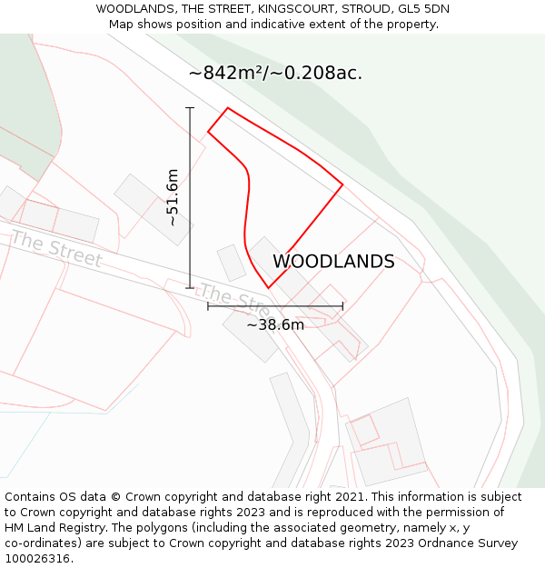 WOODLANDS, THE STREET, KINGSCOURT, STROUD, GL5 5DN: Plot and title map