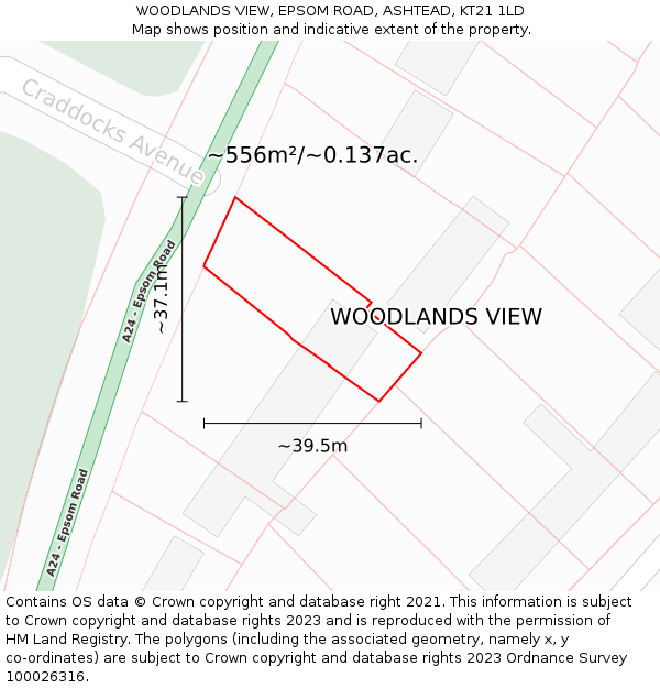 WOODLANDS VIEW, EPSOM ROAD, ASHTEAD, KT21 1LD: Plot and title map