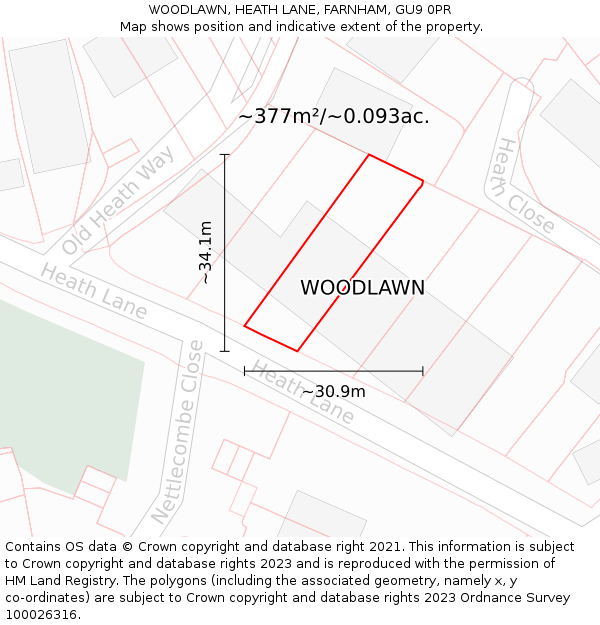 WOODLAWN, HEATH LANE, FARNHAM, GU9 0PR: Plot and title map