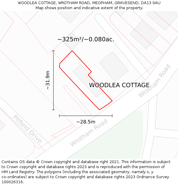 WOODLEA COTTAGE, WROTHAM ROAD, MEOPHAM, GRAVESEND, DA13 0AU: Plot and title map