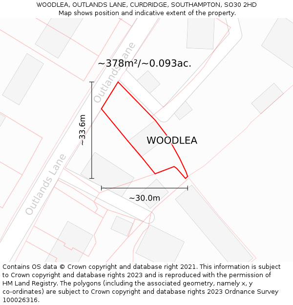 WOODLEA, OUTLANDS LANE, CURDRIDGE, SOUTHAMPTON, SO30 2HD: Plot and title map