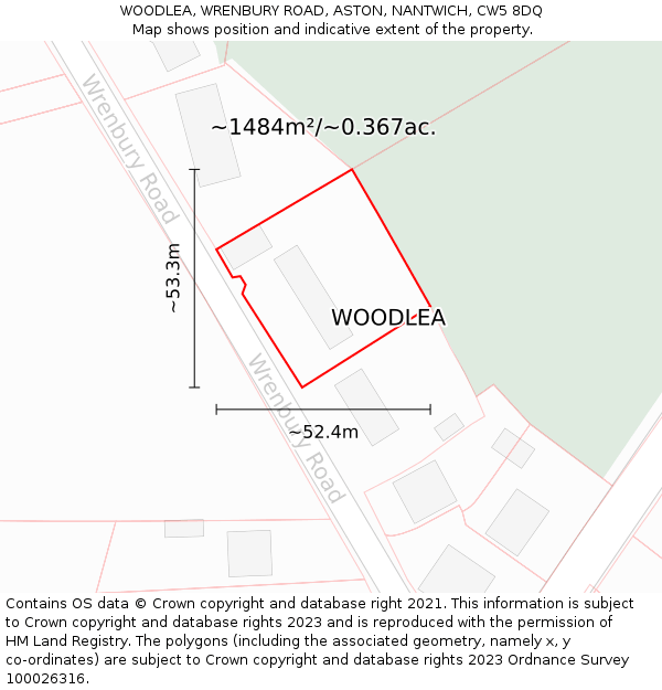 WOODLEA, WRENBURY ROAD, ASTON, NANTWICH, CW5 8DQ: Plot and title map