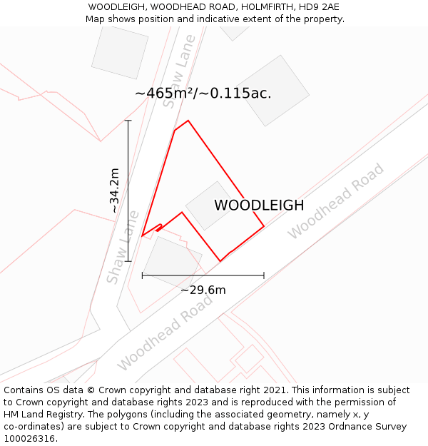 WOODLEIGH, WOODHEAD ROAD, HOLMFIRTH, HD9 2AE: Plot and title map