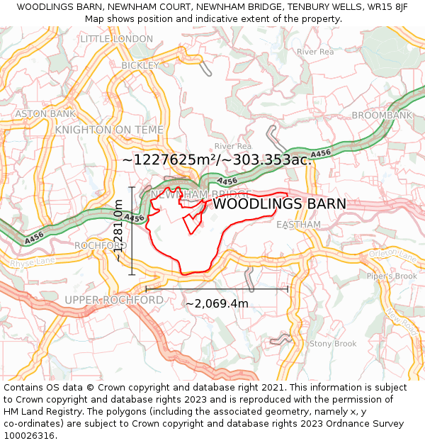 WOODLINGS BARN, NEWNHAM COURT, NEWNHAM BRIDGE, TENBURY WELLS, WR15 8JF: Plot and title map