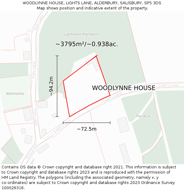 WOODLYNNE HOUSE, LIGHTS LANE, ALDERBURY, SALISBURY, SP5 3DS: Plot and title map