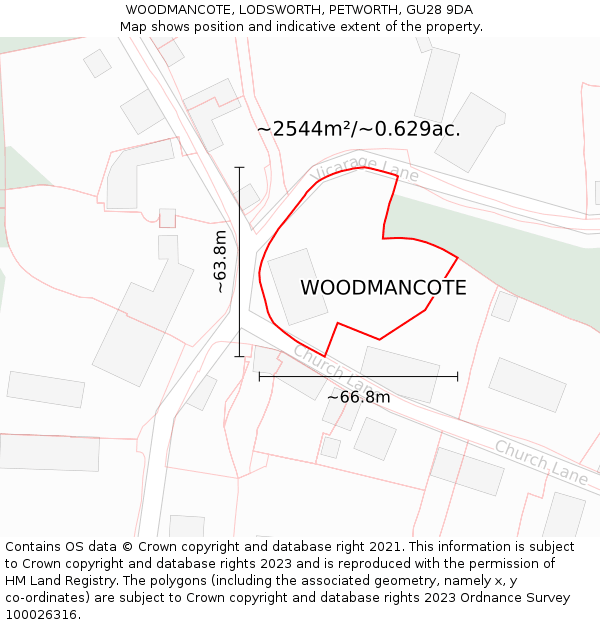 WOODMANCOTE, LODSWORTH, PETWORTH, GU28 9DA: Plot and title map