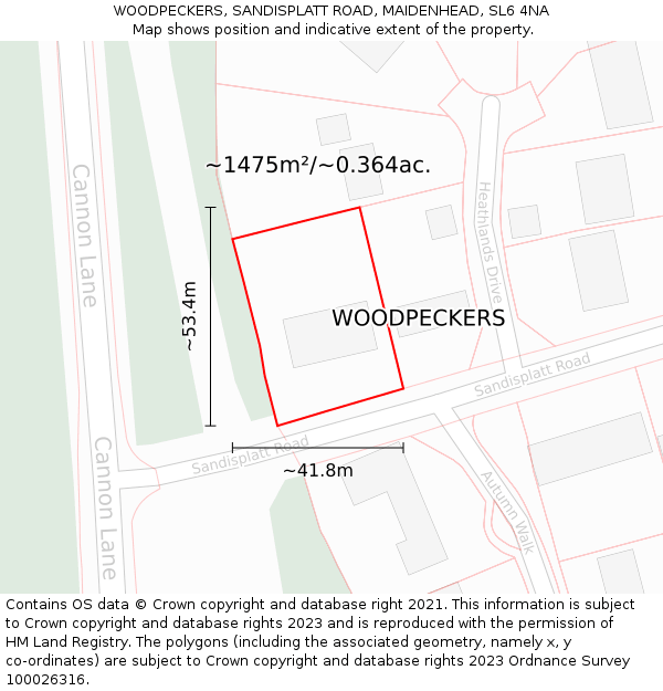 WOODPECKERS, SANDISPLATT ROAD, MAIDENHEAD, SL6 4NA: Plot and title map