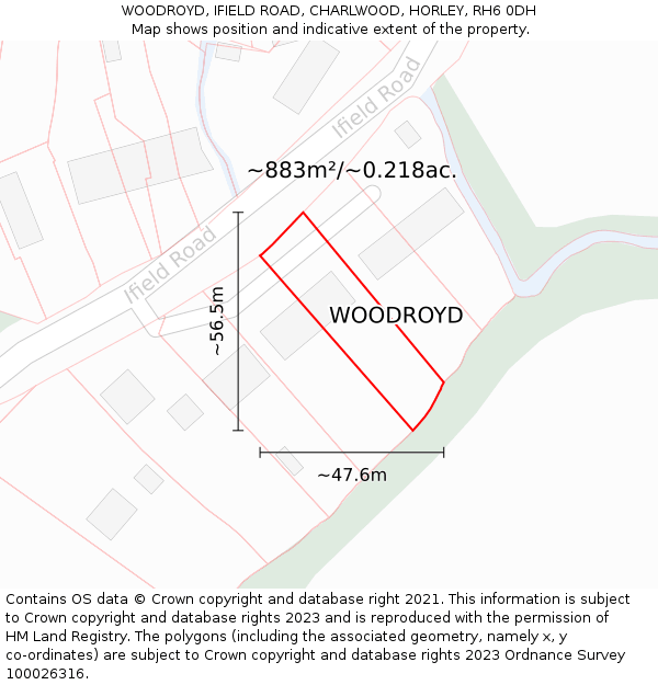 WOODROYD, IFIELD ROAD, CHARLWOOD, HORLEY, RH6 0DH: Plot and title map