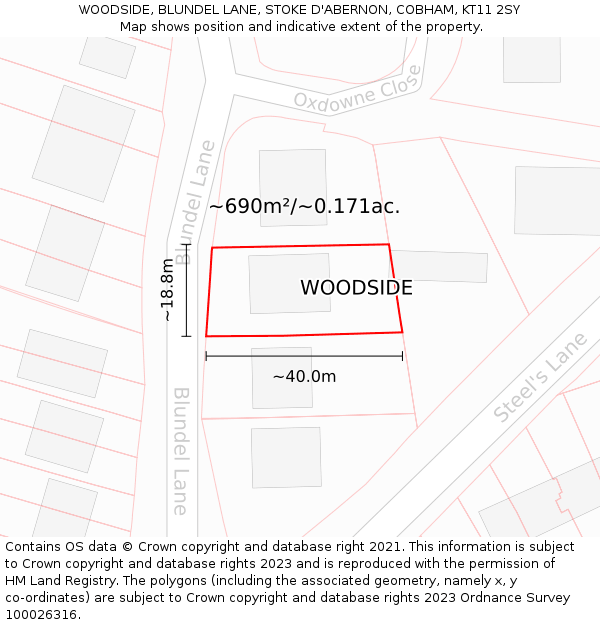 WOODSIDE, BLUNDEL LANE, STOKE D'ABERNON, COBHAM, KT11 2SY: Plot and title map