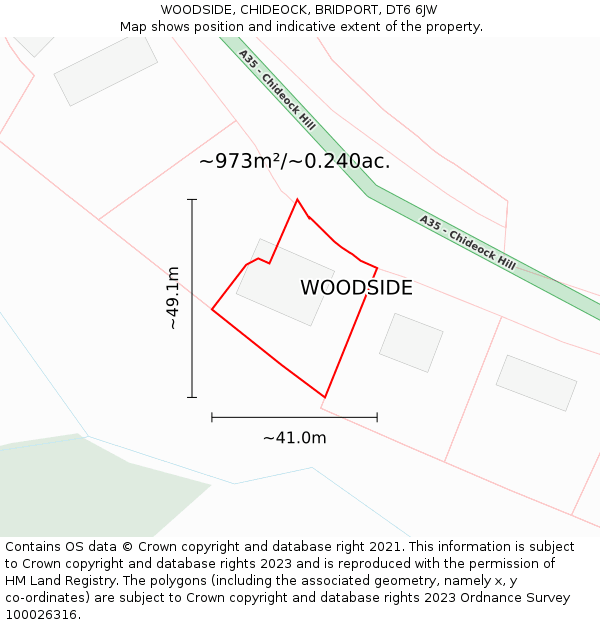 WOODSIDE, CHIDEOCK, BRIDPORT, DT6 6JW: Plot and title map