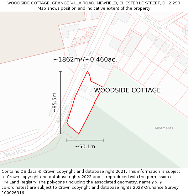 WOODSIDE COTTAGE, GRANGE VILLA ROAD, NEWFIELD, CHESTER LE STREET, DH2 2SR: Plot and title map