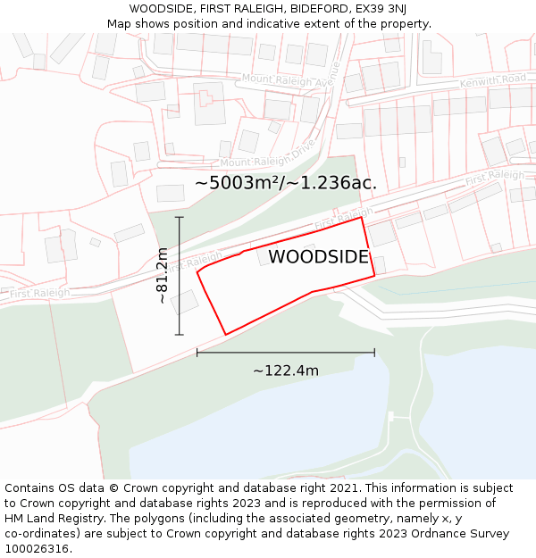 WOODSIDE, FIRST RALEIGH, BIDEFORD, EX39 3NJ: Plot and title map