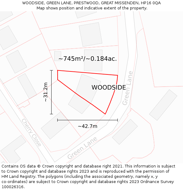 WOODSIDE, GREEN LANE, PRESTWOOD, GREAT MISSENDEN, HP16 0QA: Plot and title map