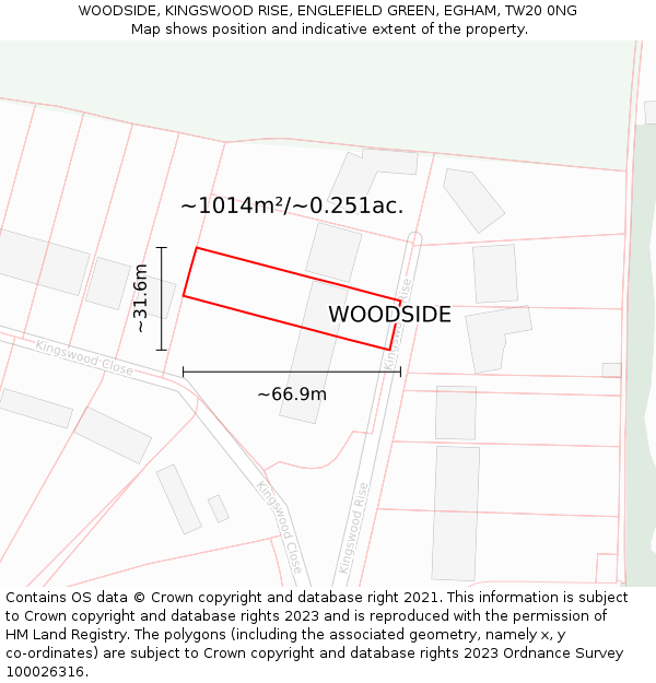 WOODSIDE, KINGSWOOD RISE, ENGLEFIELD GREEN, EGHAM, TW20 0NG: Plot and title map