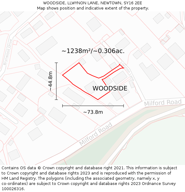 WOODSIDE, LLWYNON LANE, NEWTOWN, SY16 2EE: Plot and title map